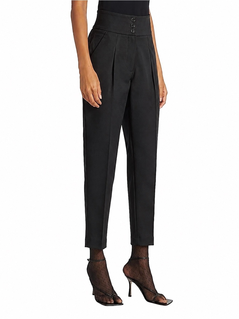 Nili Lotan Wool Black Tapered Button Pants Trousers High Waisted